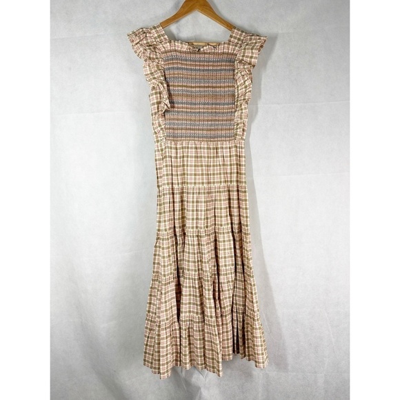 DÔEN Midi Plaid Arbor Smocked Midi Dress Size XS - Picture 2 of 15